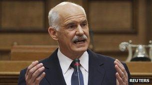 Prime Minister George Papandreou delivers a speech to the Greek Socialist party (31 Oct 2011)