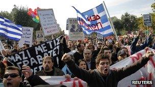 Protest against austerity in Thessaloniki, northern Greece, on 28 October 2011