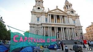 Demonstrators outside St Paul's Cathedral