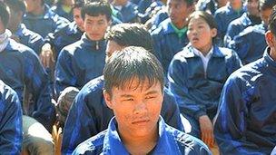 File photo of former Maoist combatants in a UN camp in southern Nepal (January 2010)