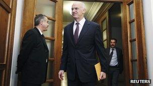 George Papandreou arrives for cabinet meeting 1 November 2011