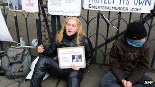 Mr Assange's supporters outside the court