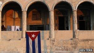 Cuban flag on a building in Havana