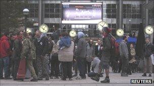 Protesters in Canary Wharf