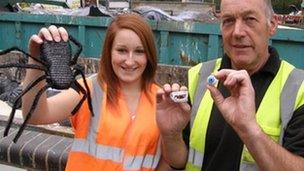 Workers showing off weird rubbish