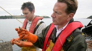 Michael Portillo with Duchy of Cornwall oysters