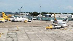 Planes parked at Guernsey Airport