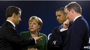 Nicolas Sarkozy, Angela Merkel, Barack Obama and David Cameron