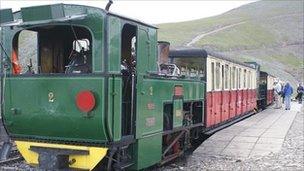 A Snowdon Mountain Railway engine and carriages