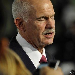 Greek Prime Minister George Papandreou talks during a press conference