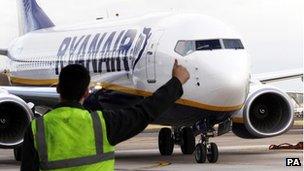 A Ryanair plane at Glasgow Prestwick airport