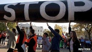 Protesters at the White House on Sunday 6 November