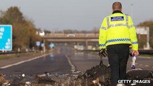 Debris on the M5 motorway in Somerset