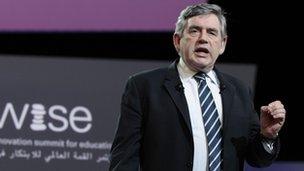 Gordon Brown speaking in Doha, Qatar