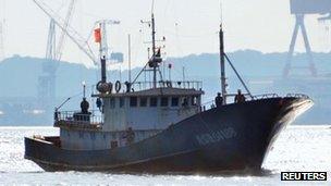 The Chinese fishing boat in Nagasaki port on 7 November 2011