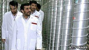 Iranian President Mahmoud Ahmadinejad at Natanz uranium enrichment facilities in 2008