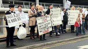 Hospital staff protested over the increase in parking charges