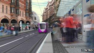 Computer generated image of Metro running down Corporation street