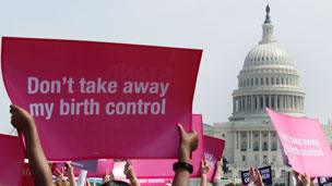 Pro-choice campaigners outside Capitol Hill in Washington DC on 7 April 2011