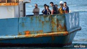 The Chinese fishing boat in Nagasaki port on 7 November 2011