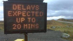 Warning sign near the filming on the A82. Pic: Brian Ashman