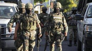 Marines patrol the streets of Veracruz on 6 October 2011