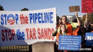 Protesters against the Keystone XL pipeline on 6 November 2011