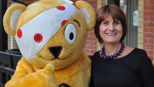 Pudsey Bear and Kate Higgs