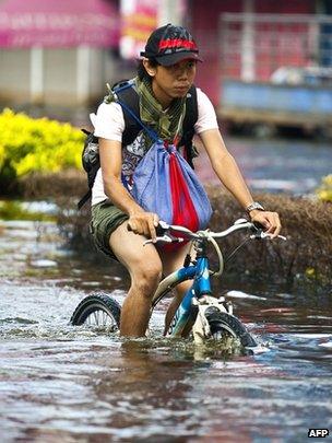 Cyclist in flood