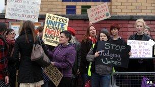 Protesters outside Miss World 2011