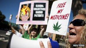 Protesters against crackdowns on medical marijuana in California 7 October 2011