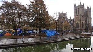 Occupy protesters have set up a camp at College Green in Bristol