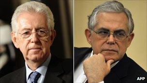 Mario Monti and Lucas Papademos