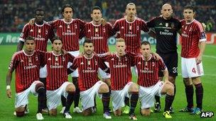 AC Milan Players pose before their Champions League football match between AC Milan and Bate Borisov on October 19, 2011