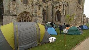 Protesters on Cathedral Green