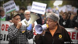 Demonstrators in Madrid protest against unemployment and corruption