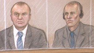 Court artist's sketch of Gary Dobson and David Norris