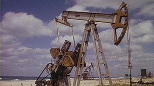 Nodding donkey at an oil field in Cuba