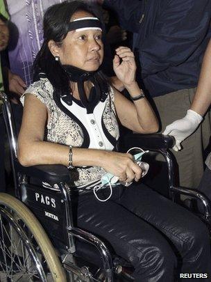 Former Philippine President Gloria Arroyo at Ninoy Aquino International Airport in Manila on 15 November 2011