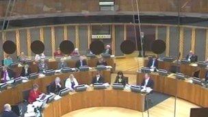 AMs debating the draft budget in the Senedd