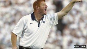 Mike McQueary shouts to football players 11 September 2011