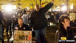 Protesters in Zuccotti Park after reentering the park 15 November 2011