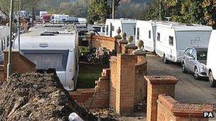 Caravans parked up on the illegal side of the Dale Farm travellers site (Chris Radburn / PA Wire)