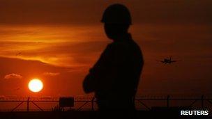 Soldier at airport in Denpasar, Bali