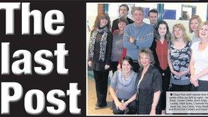 Front page of the last edition of the Chase Post