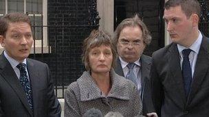 Michael Finucane, Geraldine Finucane, Peter Madden, John Finucane outside Downing Street