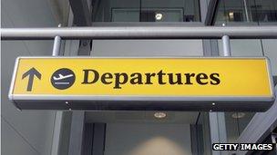 Departures sign at Heathrow airport