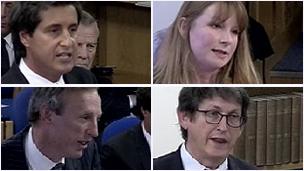 (Clockwise from top left) David Sherborne, Michelle Stanistreet, Rhodri Davies QC, Alan Rusbridger