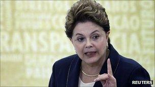 President Dilma Rousseff of Brazil at a news conference after signing the truth commission into law