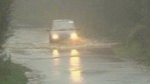 Flooding on road in Pembrokeshire